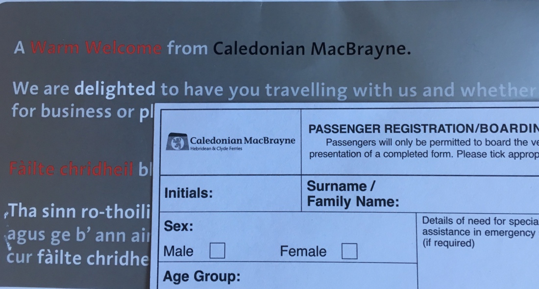 A Caledonian MacBrayne passenger Boarding Card