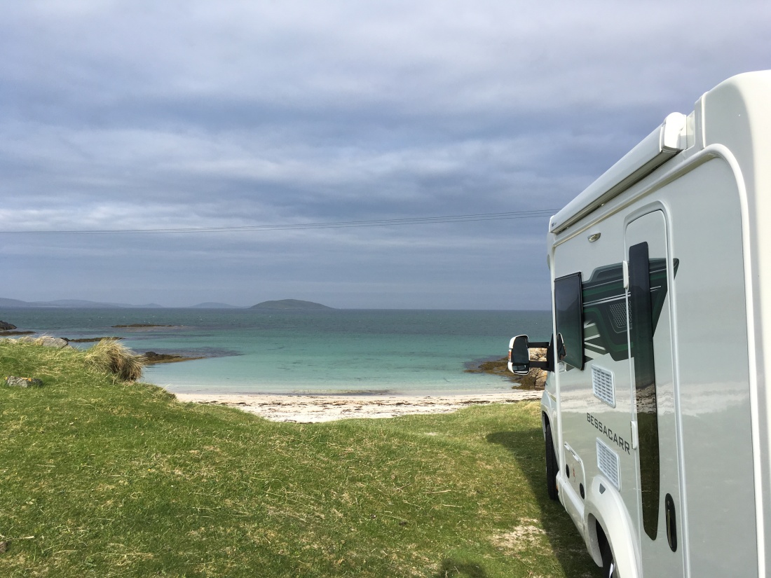 Motorhome next to a beach on South Uist, Outer Hebrides